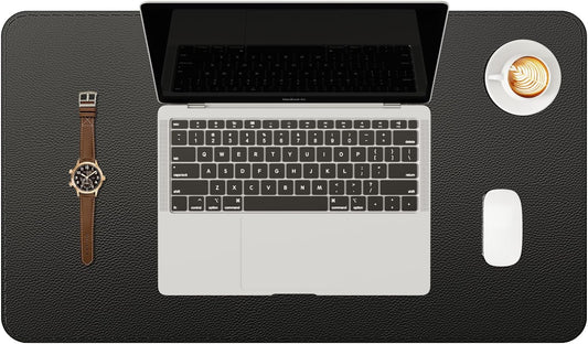 YSAGi Genuine Leather Desk Mat, 35.4"X17" Leather Desk Mat, Office Desk Pad, Thick Desk Pad with Stitched Line, Non-Slip Laptop Writing Pad with Rubber Base(Black, 35.4"X17")