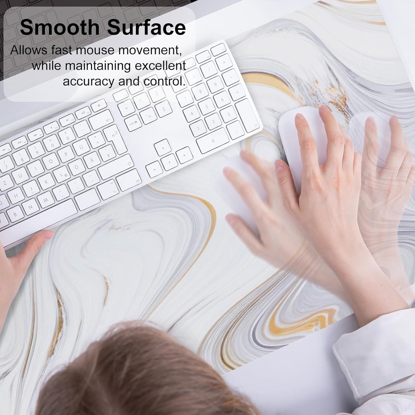 QIYI Large Mouse Pad, Cute Pink Desk Mat for Desktop, Women Girls PU Leather Desk Pad Waterproof Gaming Mousepad, Rose Gold Marble Computer Protector Writing Pad for School Office Home 31.5" x 15.7"