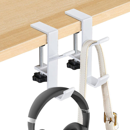 2Pcs Clamp-On Under Desk Headphone Holder Backpack Hook Students' Desk Hook with Adjustable Arm Clamp Women's Bag Handbag and Purse Holder - Suitable for Plate Between 1-5cm / 0.4-1.96” - Black