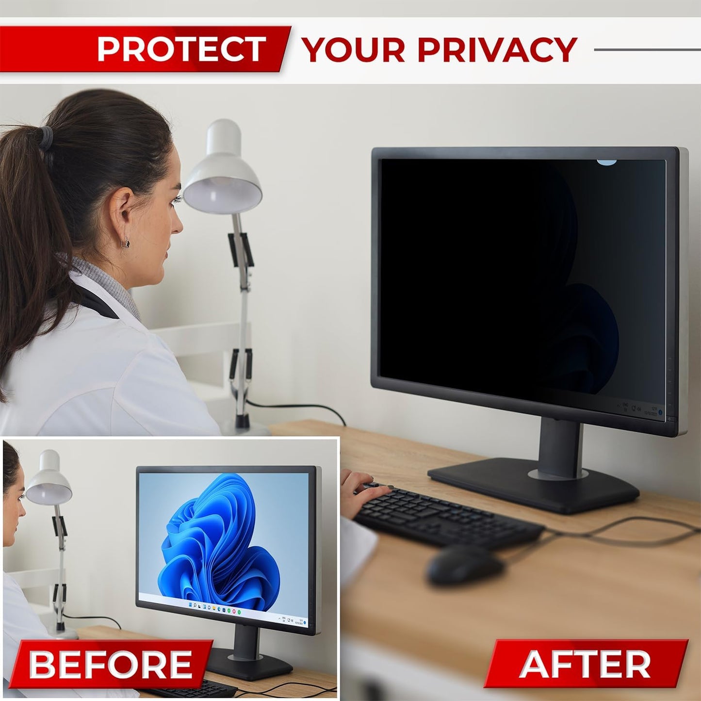 SightPro 24 Inch 16:9 Computer Privacy Screen Filter for Monitor - Privacy Shield and Anti-Glare Protector
