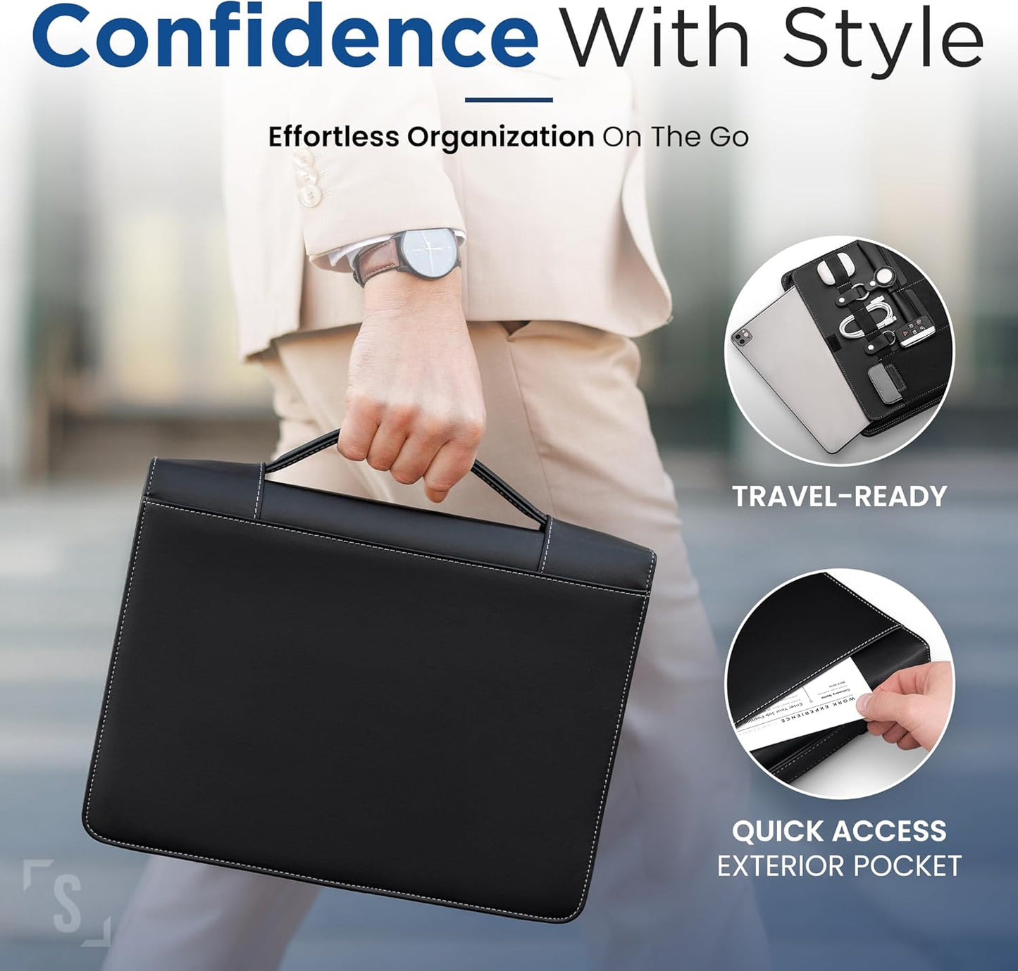 STYLIO Zipper Padfolio Portfolio Binder Organizer | Faux Leather Portfolio for Resume, Documents, Phone, Tablet, Business Supplies and Cards | Notebook Organizer with Letter Sized Notepad Included