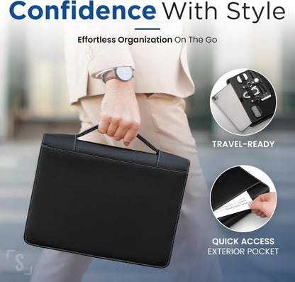 STYLIO Zipper Padfolio Portfolio Binder Organizer | Faux Leather Portfolio for Resume, Documents, Phone, Tablet, Business Supplies and Cards | Notebook Organizer with Letter Sized Notepad Included