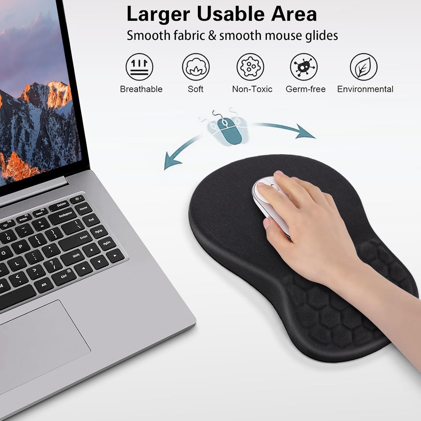 Mouse Wrist Rest, Canjoy 2 Pack Memory Foam Soft Fabric Mouse Wrist Rest Pad Support Cushion with Anti-Skid Rubber Base,Ergonomic Pain Relief Mouse Hand Rest (Black)
