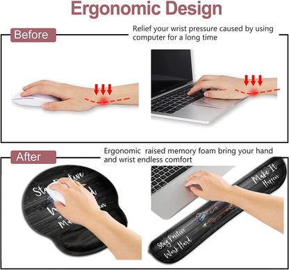 Mouse Pad with Wrist Support, Ergonomic Gel Mouse Pad Beautiful Flowers,Pink Hyacinths on Wood Panel，Non-Slip Durable, Memory Foam Keyboard Wrist Rest, Suitable for Office Typing Games
