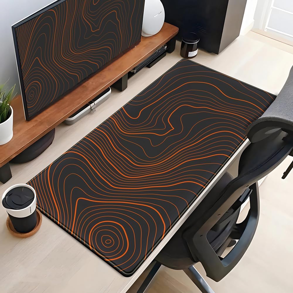 World Map Desk Mat Historical World Map Desk Pad Extra Large Computer Mouse Pad XL Black Topographic Mousepad Keyboard Pad for Desk Gaming Computer Laptop Office Non-Slip Desk Pad 31.5x11.8 in