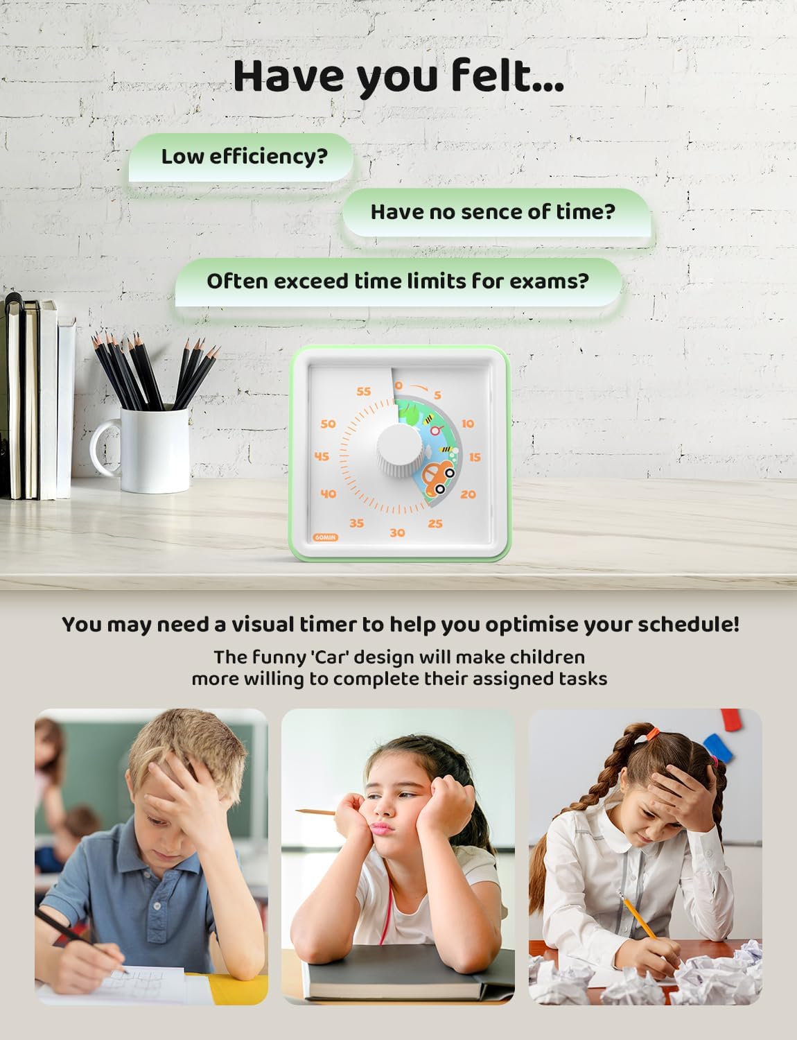 LIORQUE 60 Minute Visual Timer for Kids, Visual Countdown Timer for Classroom Office Kitchen with 'Space Ship' Pattern Design, Pomodoro Timer with Silent Operation (Batteries Included)