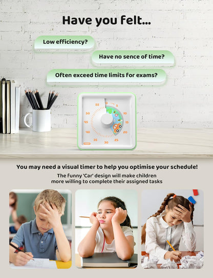 LIORQUE 60 Minute Visual Timer for Kids, Visual Countdown Timer for Classroom Office Kitchen with 'Space Ship' Pattern Design, Pomodoro Timer with Silent Operation (Batteries Included)