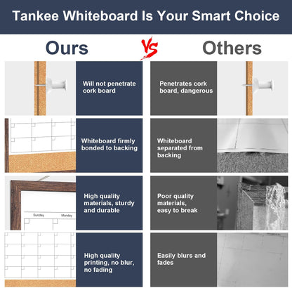 Calendar Whiteboard for Wall, TANKEE 17x13 Inches Whiteboard Calendar Cork Board Combo, Small Magnetic White Board with Wood Framed, Hanging Dry Erase Board for Kitchen Home Office School Planner