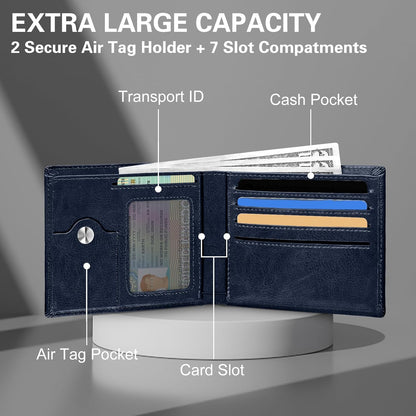 GIPUSSON Slim Leather Wallet for Men Airtag Hidden, Large Bifold Mens Wallet RFID Blocking with ID Windows, Credit Card Holder for Men Wallet
