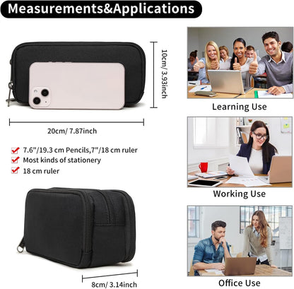 Della Gao Large Pencil Case, Big Capacity Pencil Pouch with 2 Compartments, Office Pencil Bag with Zipper, Big Pen Case for Adults (01-Black)