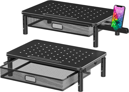 Zimilar 2 Pack Monitor Stand Riser with Metal Drawer, 3 Height Adjustable Monitor Riser with Phone Holder for Printer, Laptop, Premium Metal Computer Monitor Stand with Storage for 2 Monitors
