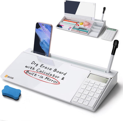 SELEAD Desktop Glass Whiteboard with Wireless Charger Station, Dry Erase Board Computer Pad Keyboard Stand with Organizer for Home, School, Office Desk Accessories, Black