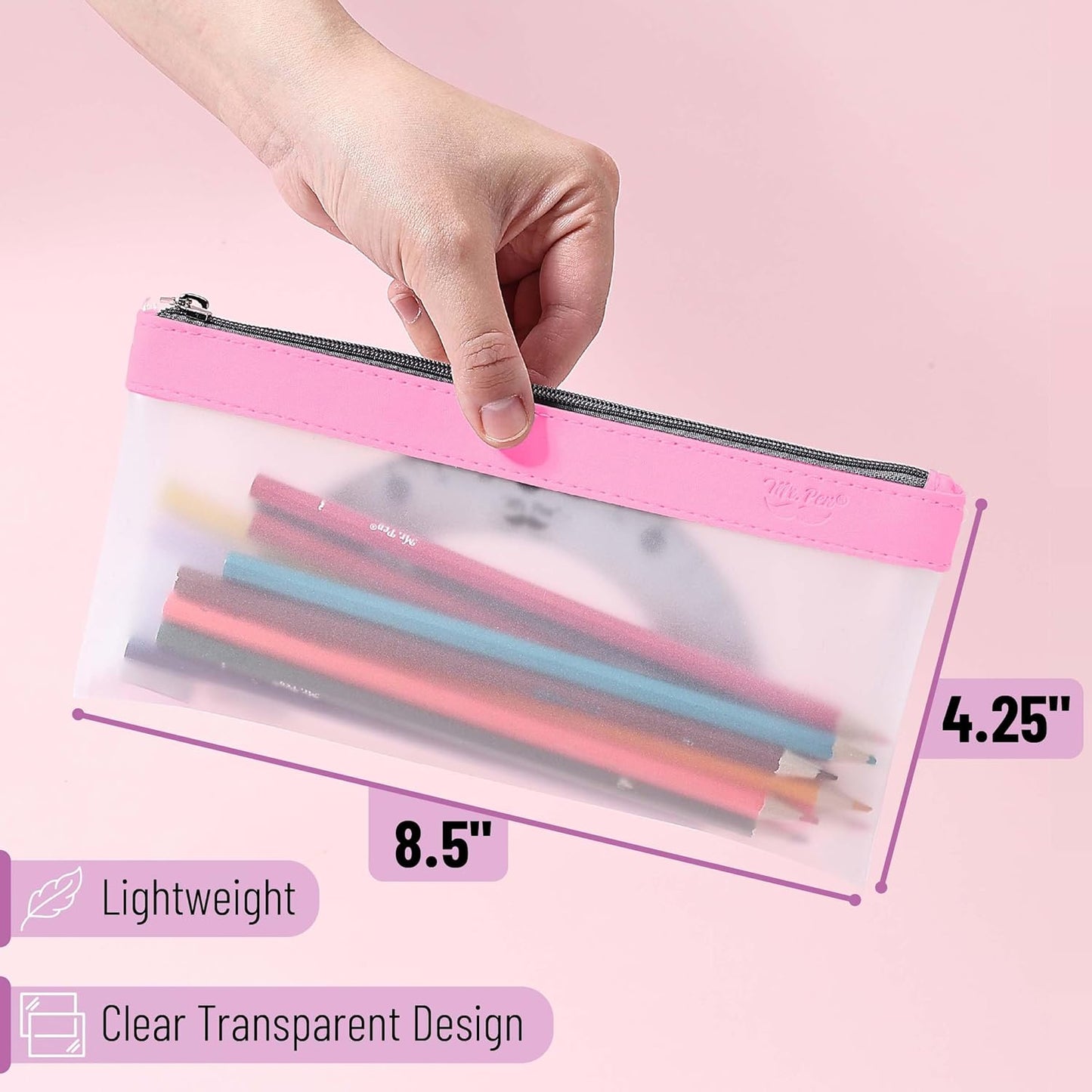 Mr. Pen- Clear Pencil Pouch, 8.50"x4.25", 3 Pack, Durable TPU Material, Medium Water-Resistant Pencil Bags with Smooth Zipper, Multipurpose Clear Pouch for Stationery, School, Office, Travel Supplies
