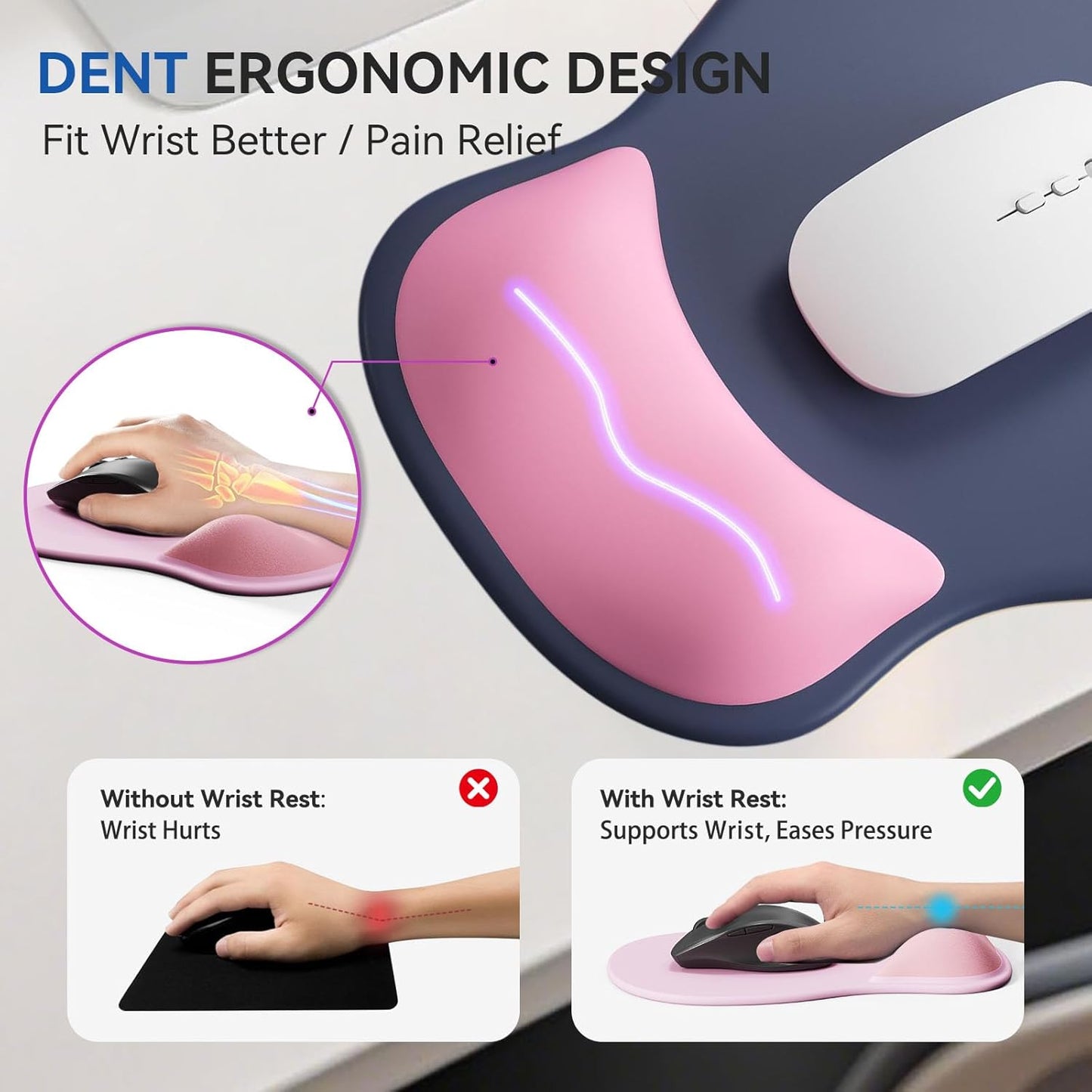 Ergonomic Mouse Pad with Wrist Rest,Cute Gel Mousepad Wrist Support - Small Mini Portable for Travel Mouse Pads for Desk Laptop,Computer,Office & Home Decor (Pink&Light Pink)