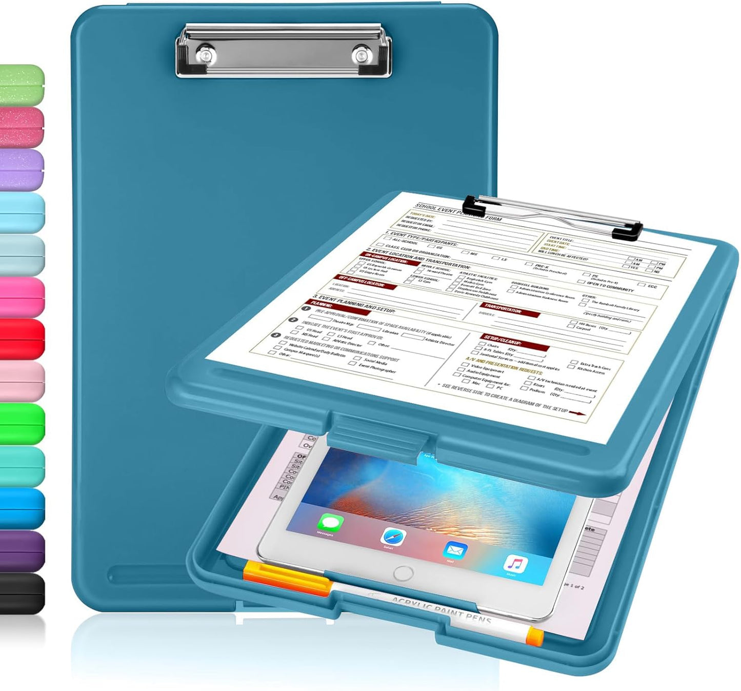 Sooez Clipboard with Storage, Plastic Storage Clipboards with Low Profile Clip, Nursing Clip Boards Foldable, Hanging Clipboard Case for Work, Teacher, Classroom Must Haves, Office School Supplies
