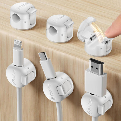 6 Pack Locking Spring Cable Clips, Rotatable Cord Organizer with Secure Lock Design, Adhesive Cord Holder for Desk Home Office Car Wall Charger Cable Management, Clear