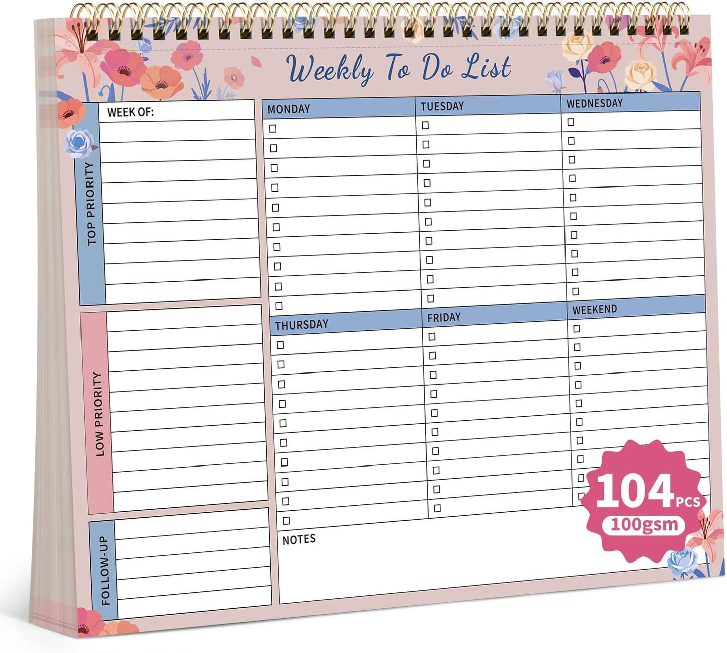 104 Pgs Weekly To Do List Notepad, 52 Duplex-Printed Undated Sheets 100 GSM（8.5"×11") Weekly Desk Planner For Work Home School Office Desk Accessories Supplies & Goal Setting Tasks - Green