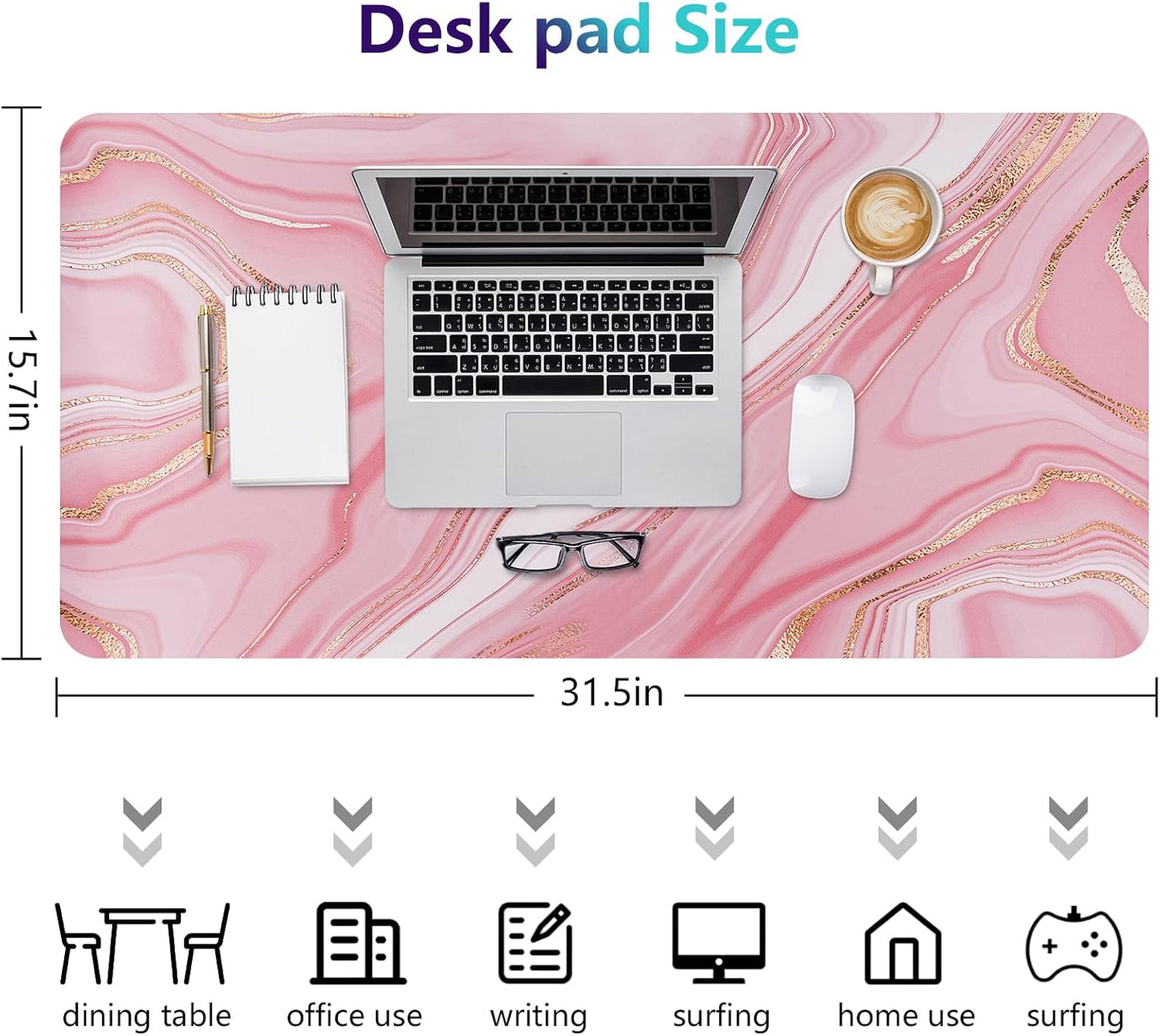 Dual-Sided Desk Pad, Large Mouse Pad - Natural Cork & PU Leather Non-Slip Waterproof Desk Mats for Office and Home (Blue, 31.5" x 15.7")