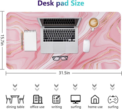 Dual-Sided Desk Pad, Large Mouse Pad - Natural Cork & PU Leather Non-Slip Waterproof Desk Mats for Office and Home (Blue, 31.5" x 15.7")
