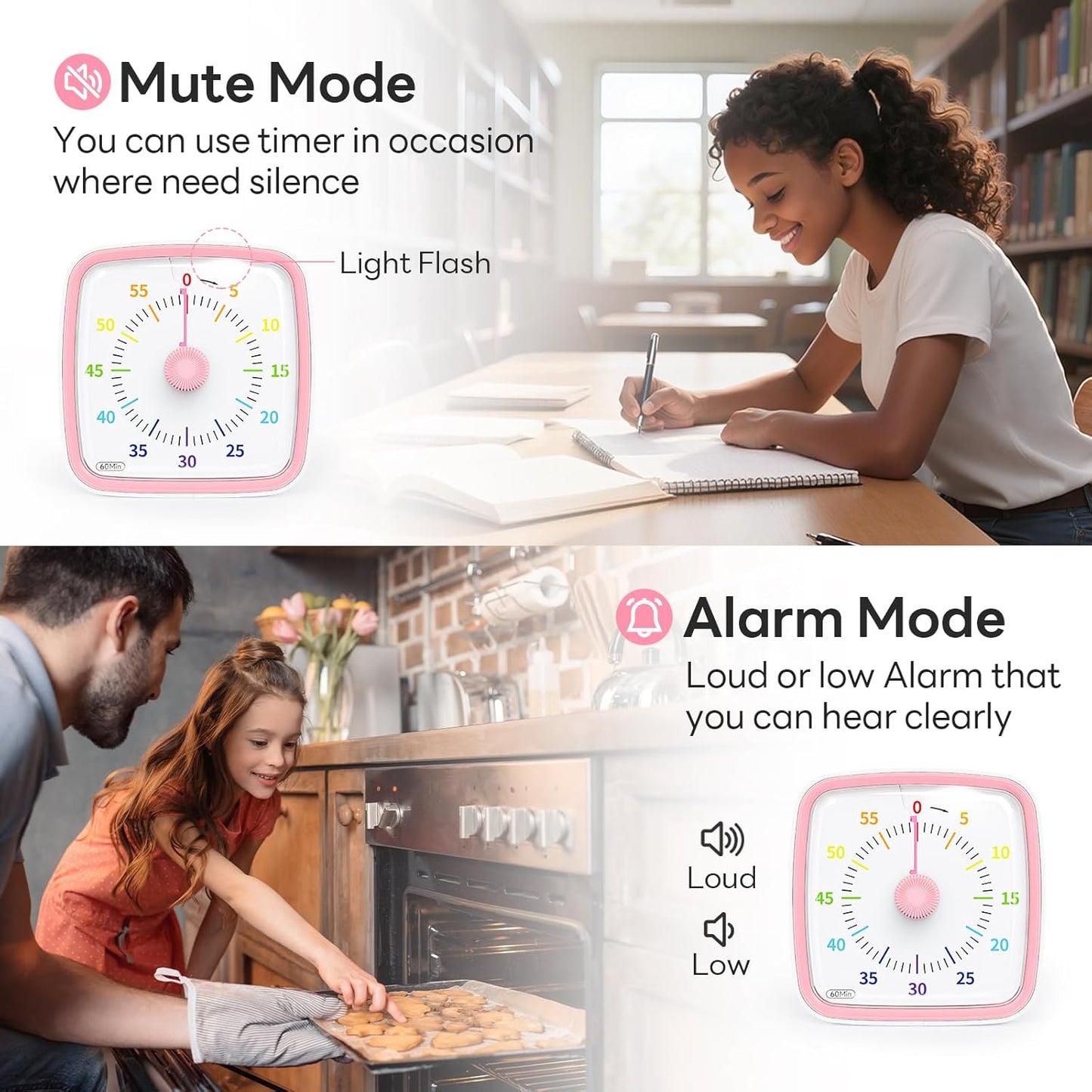 Yunbaoit Visual Timer with Night Light, 60-Minute Countdown Timer for Kids and Adults, Silent Classroom Timer, Time Management Tool for Home, School, or Work (Light Blue)