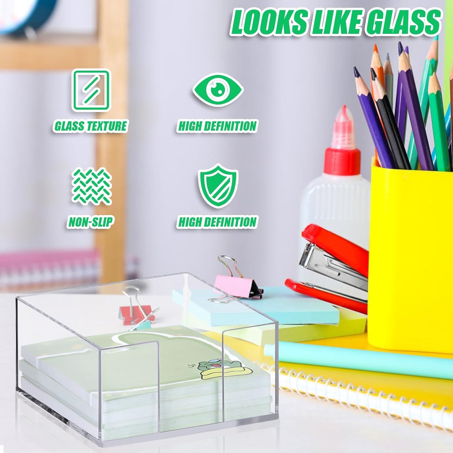 Acrylic Post It Note Dispenser,3 x 3 Sticky Note Holder,Post It Note Holder for Desk,Acrylic Sticky Note Holder for School and Office Desk Organizer