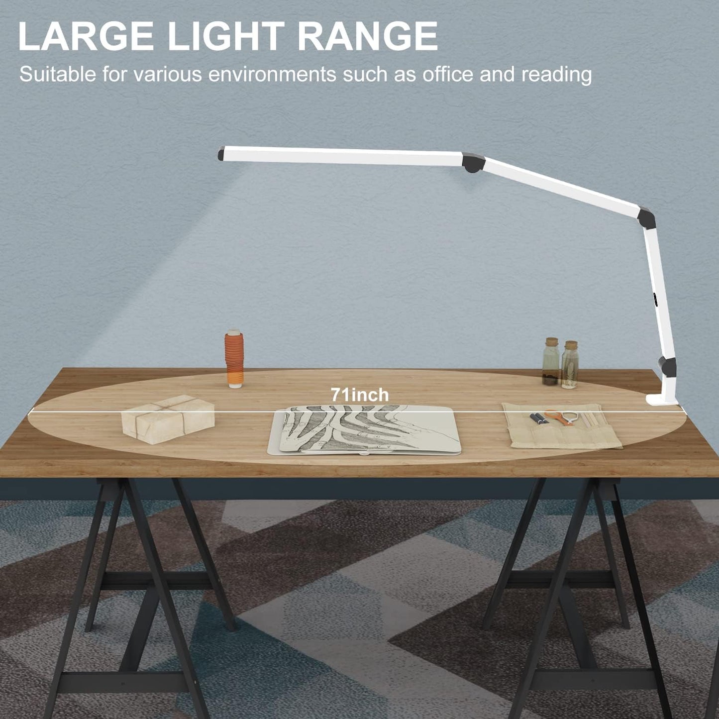 LED Desk Lamp with Clamp, Architect Desk Lamp with Dual Light and Adjustable Swing Arm, Clip-on Eye-Care 4 CCT Modes & 5 Brightness Levels Table Light Modern Computer Lighting for Home Office