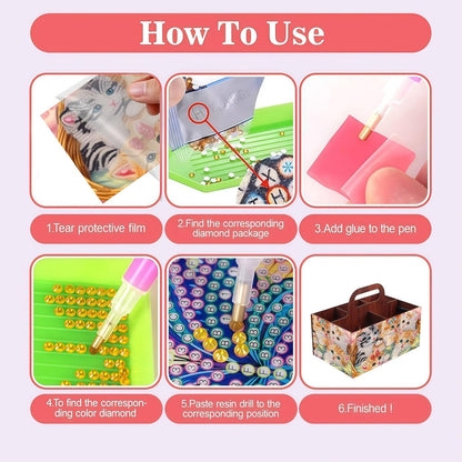 LSQFS DIY Diamond Painting Storage Box, Wooden Multi-Grid Organizer with Handle, Portable Desktop Caddy for Art Kits, Craft Tools, Makeup Brushes, Stationery Home Office