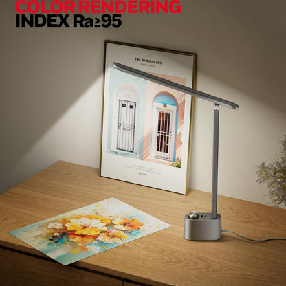 Honeywell Upgraded LED Desk Lamp - H01 Pro Sunturalux™ Foldable Desk Light with USB A+C Charging Ports, 3 Color Modes Dimmable Table Lamp for Home Office Reading(Black)