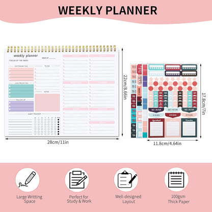 Weekly To Do List Notepad, 8.5''x11'' Weekly Desk Planner with 52 Tear Off Sheets Undated Weekly Planner Habit Tracker & Productivity Organizer for Home and Work, Pink