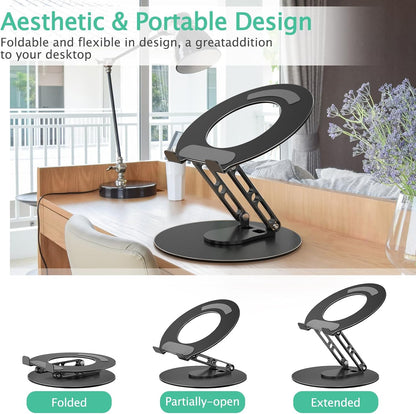 Laptop Stand for Desk Adjustable Computer Stand with 360 Rotating Base Ergonomic Laptop Riser Mount for Desk Foldable Protable Computer Desk Fits with MacBook Pro Air, Rectangle