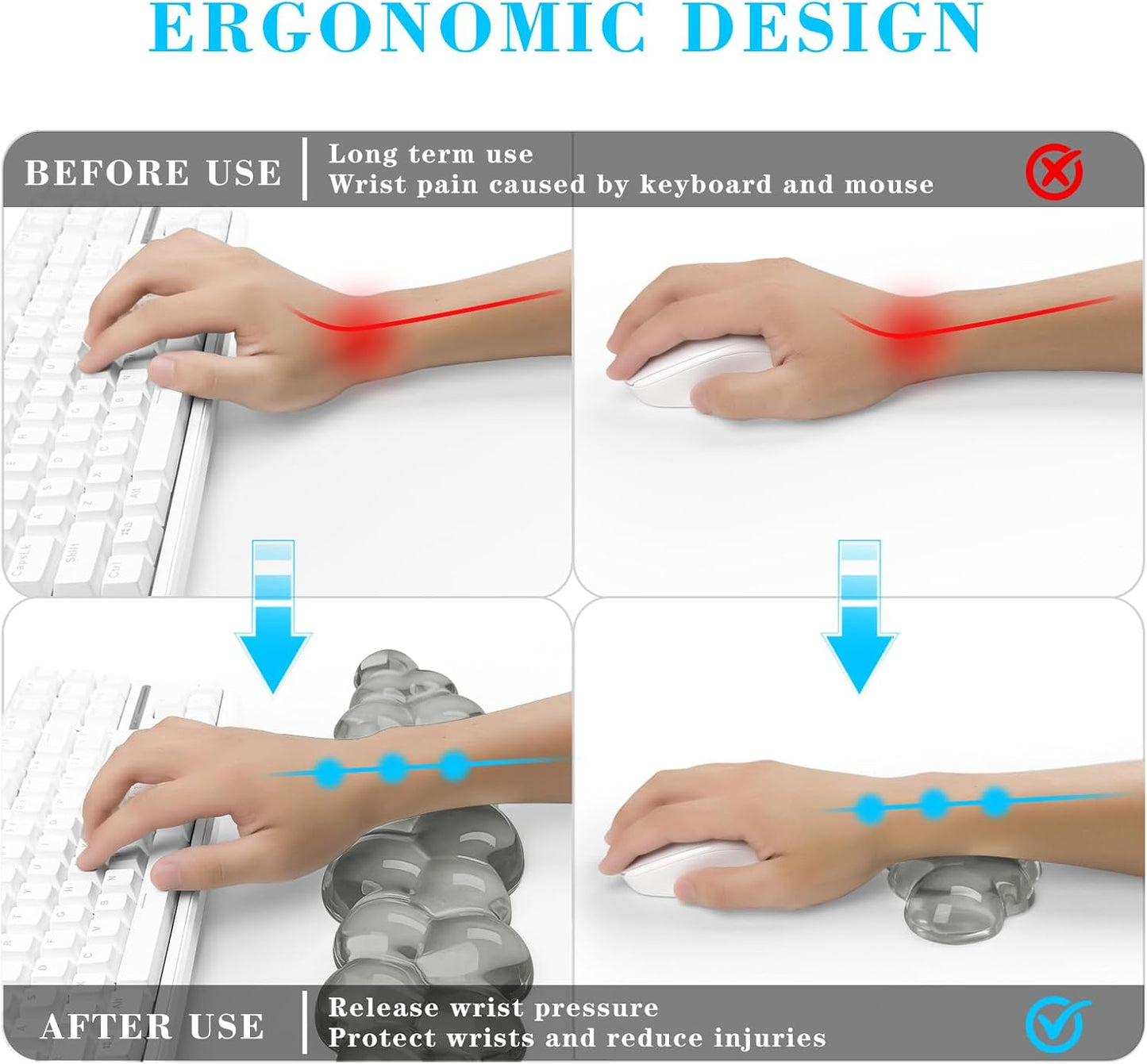 Gel Cloud Keyboard and Mouse Wrist Rest, Cute Wrist Support and Arm Support Keyboard Rest for Keyboard and Mouse Typing Pain Relief，Suitable for Office/Computer/Laptop/Gaming（White）