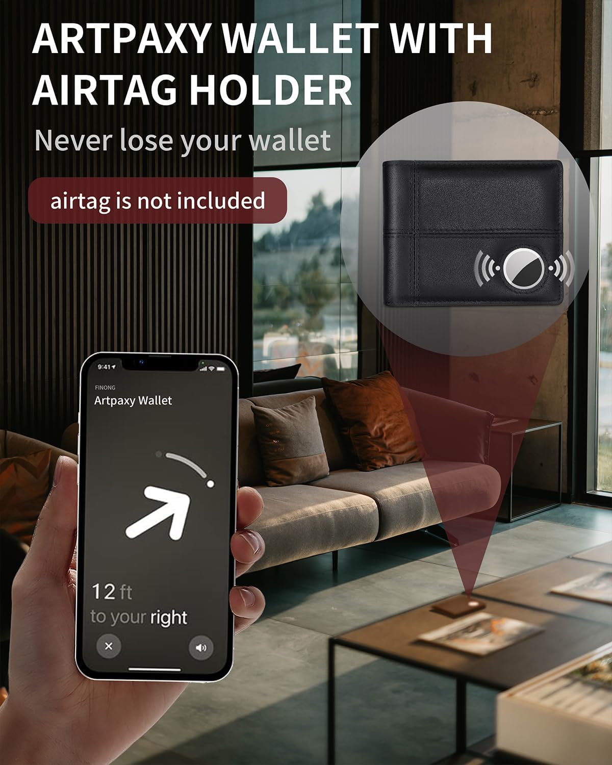 Mens Wallet With AirTag Holder, Bifold Leather RFID Blocking 1-2 ID Windows 12-13 Card Holders, Gift Box and Screen Protector Included, AirTag Not Included