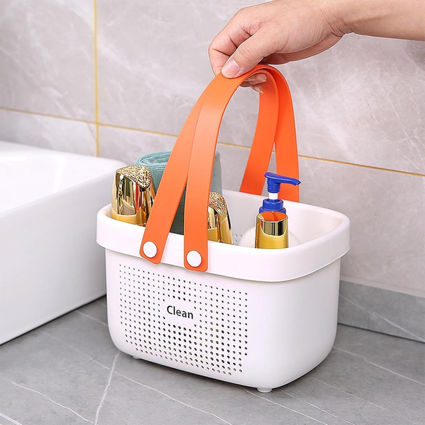 JiatuA Plastic Storage Basket with Handle Portable Shower Caddy Tote Organizer Basket Bin for Bathroom Kitchen Dorm Room Bedroom, Green