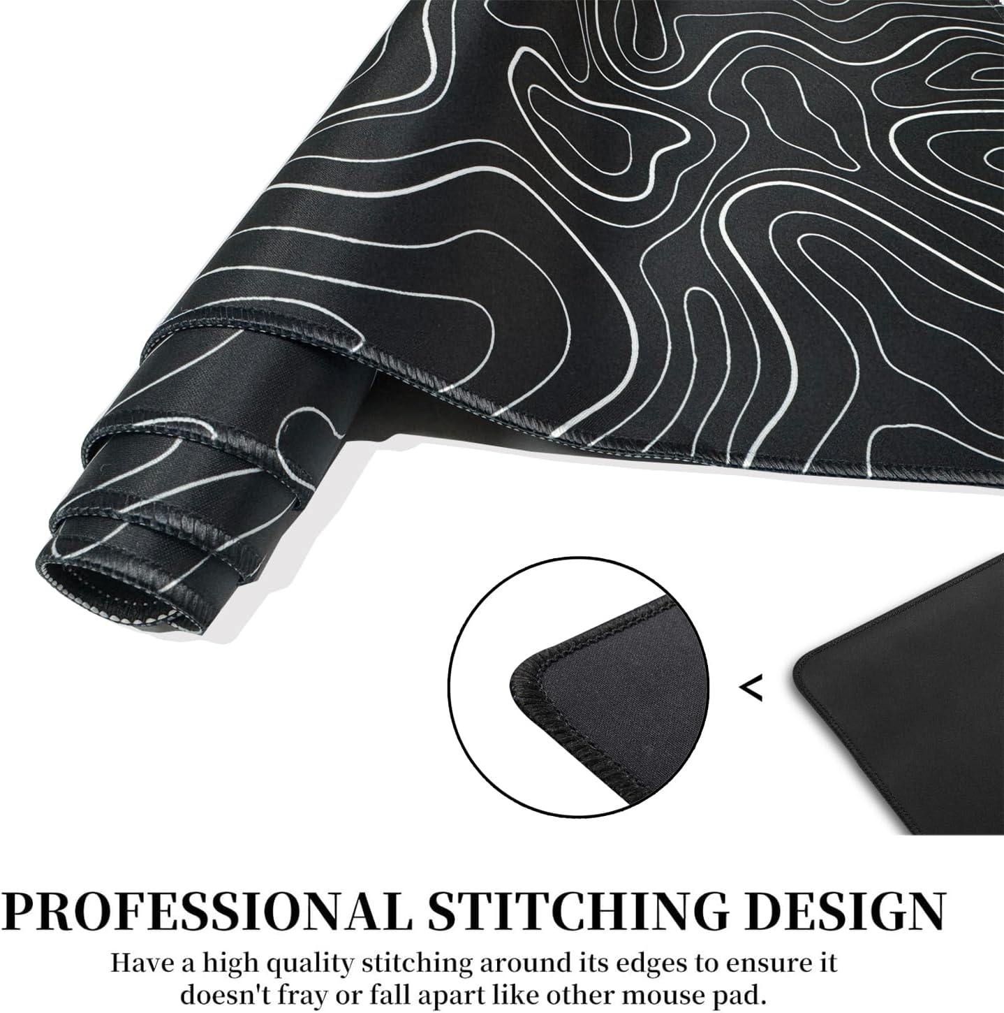 HGWALP Black Topographic Large Gaming Mouse Pad Extended XXL(900 * 400 * 3MM) Mouse Mat Long Desk Pad with Stitched Edges for Keyboard Home Office Gaming Work Big Desk Mat