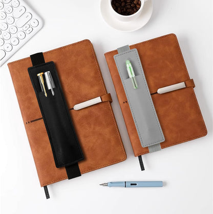 Tokusatsu 2 Pack Adjustable Elastic Pen Holder for Notebook, PU Leather Pencil Pouch with Stretchable Band, Fits Journals, Binders, Planners, Books, Portable Pen Sleeve Pouch, Off-White