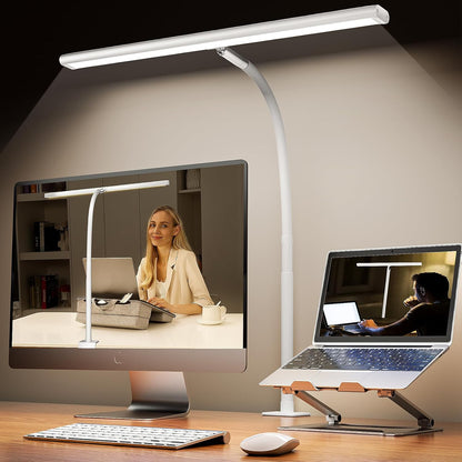Airlonv LED Desk Lamp for Office Home, Eye-Caring Desk Light with Stepless Dimming Adjustable Flexible Gooseneck, 10W USB Adapter Desk Lamp with Clamp for Reading, Study, Workbench (Black)