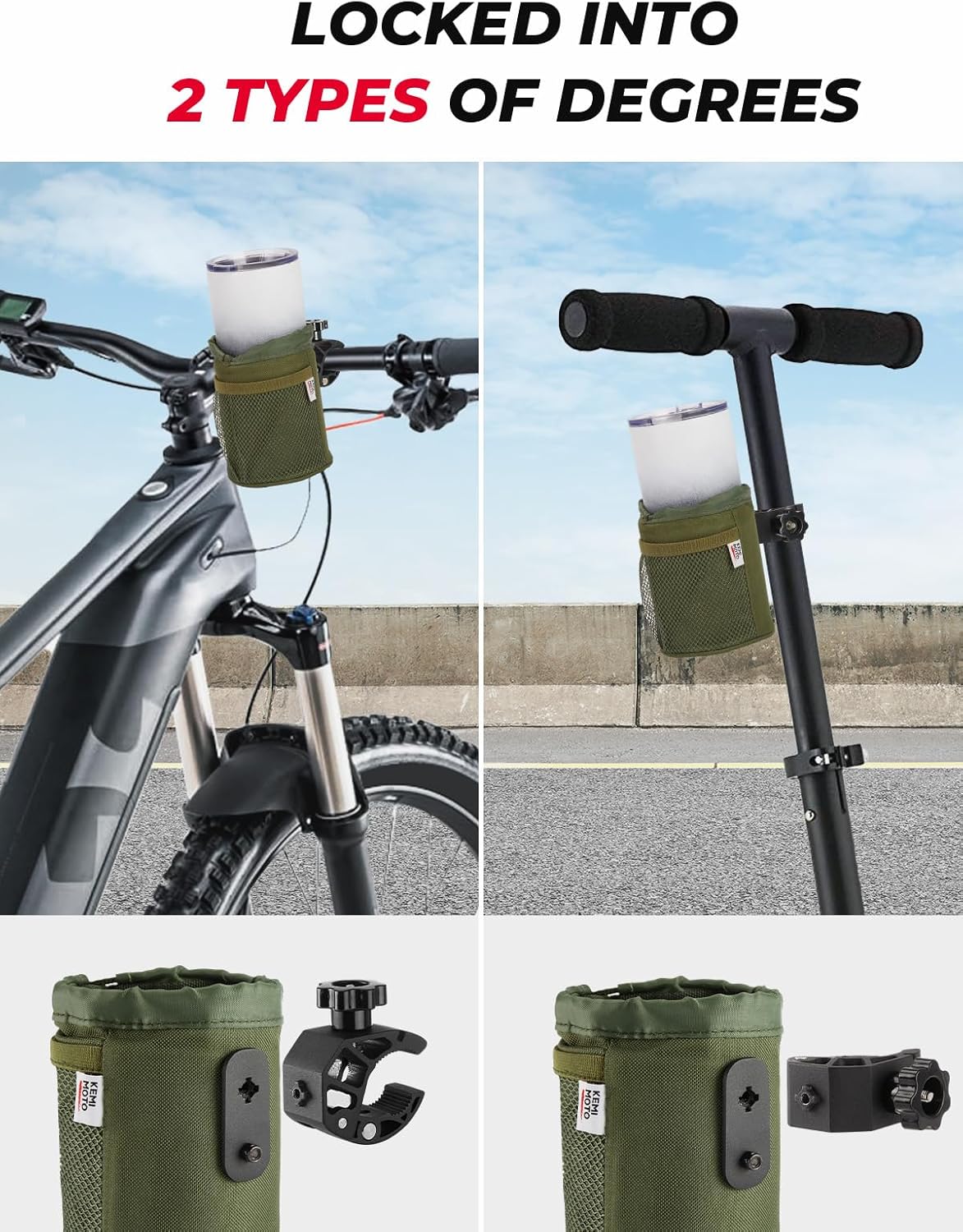 KEMIMOTO Motorcycle Cup Holder, Oxford Fabric Motorcycle Drink Holder with 0.6"-1.5" Alligator Clamp, Universal Water Bottle Cup Accessories for Bike, ATV/UTV, Scooter, Boat, Walker