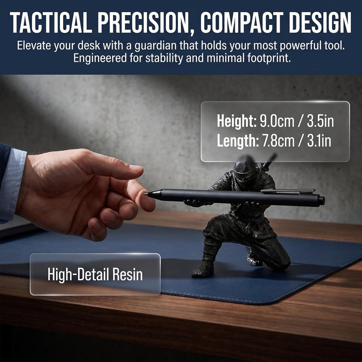 Ninja Pen Holder for Desk - Cool Samurai Figurine Pencil Stand & Office Decor, Gifts for Men
