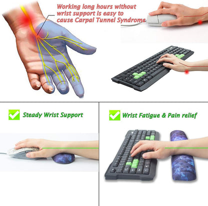 BRILA Memory Foam Mouse & Keyboard Wrist Rest Support Pad Cushion Set for Computer, Laptop, Office Work, PC Gaming - Massage Holes Design - Easy Typing Wrist Pain Relief (Nebula)