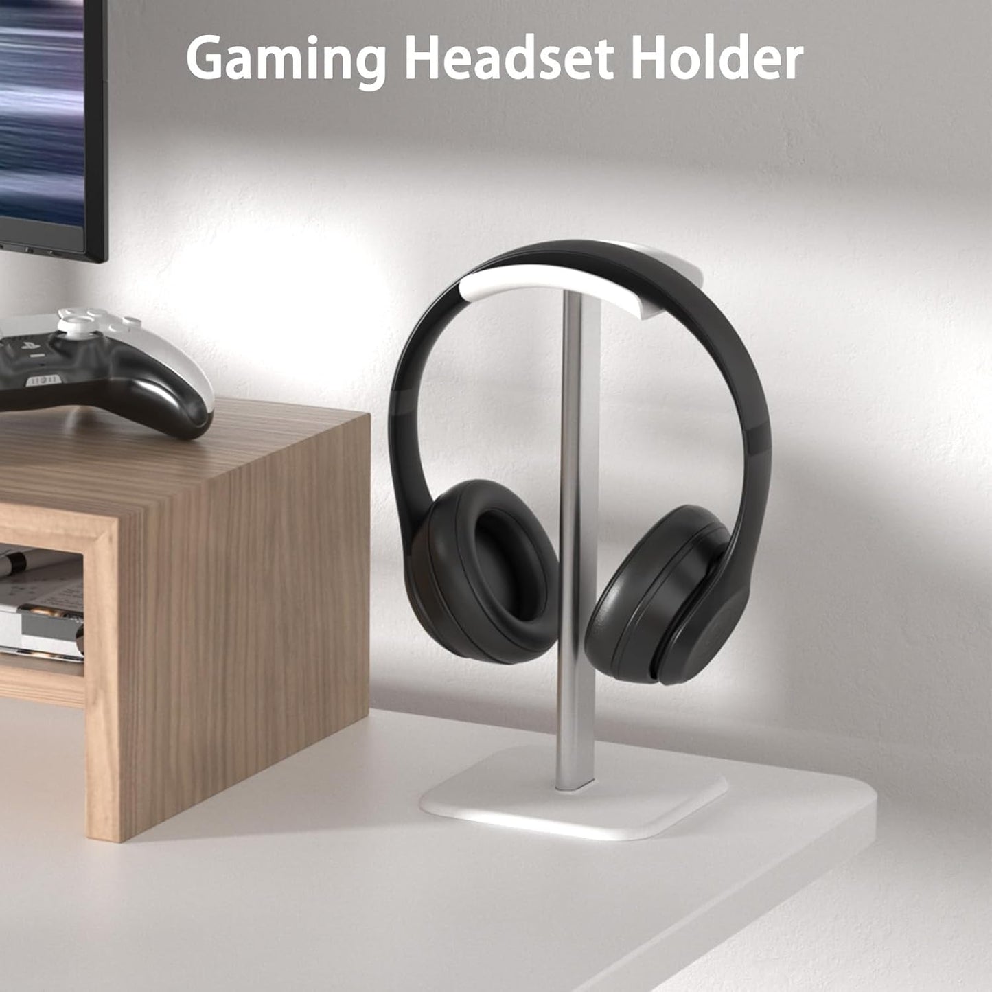 Headphone Stand for Desk - Headset Stand with Aluminum Hanger and Plastic Headrest, Headphone Holder for AirPods Max, Sony, Bose, Beats and More (Black)