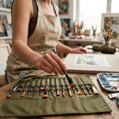 Liquidraw 30 Pocket Canvas Paint Brush Holder - Natural | 21" x 18" | Roll Up Brush Storage Pouch | Ideal Case for Paintbrush & Art Tool Storage | Easy to Carry | Also Great for Storing Makeup Brushes