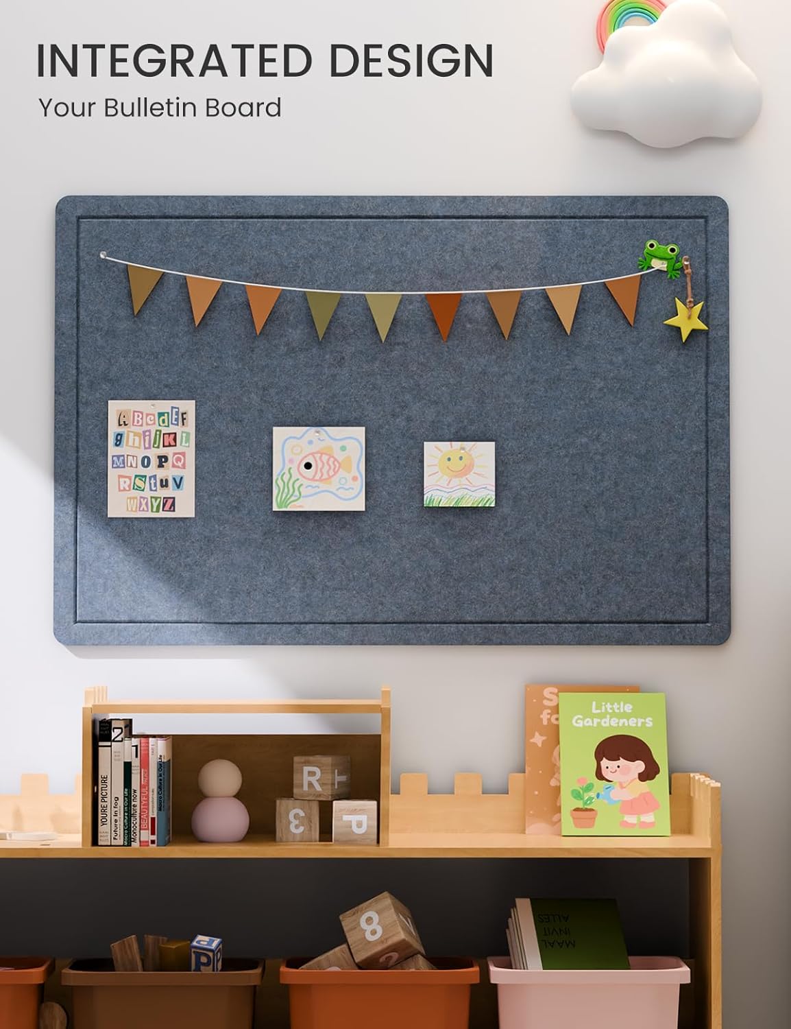 Fluxynara Bulletin Board, 23.6" x 17.5" Cork Board Alternative with 12 Safe Removable Adhesive Tabs, Foldable Felt Pin Board for Home Office, Classroom, Bedroom,Entryway for Walls—Sage