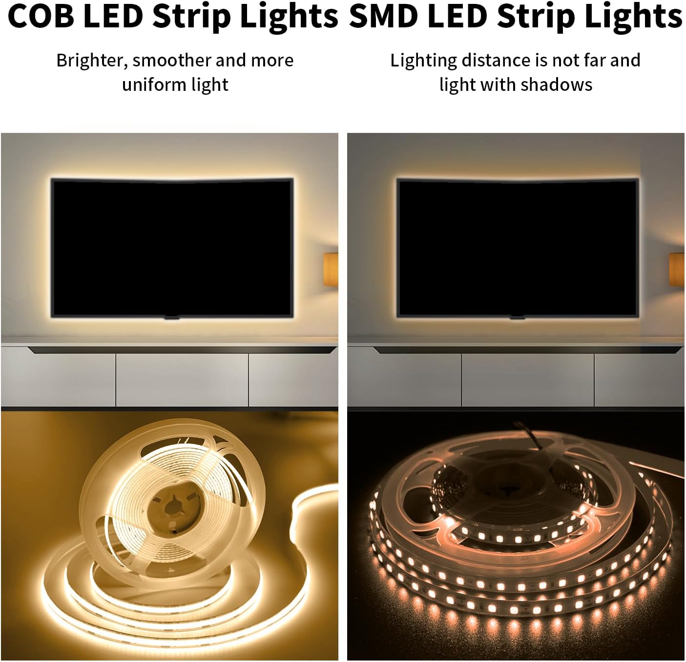 32.8FT/10M Blue COB LED Strip Light, 3200LEDS LED Tape Lights, High Bright CRI93+ Flexible Dimmable Light Strip for Bedroom TV Backlight Monitor Gaming Room Bar Decor(with Plug)