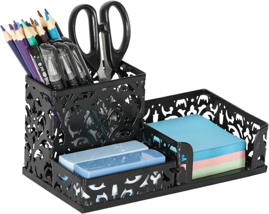 EasyPAG Desk Organizer with 3 Compartment for Pencil Sticky Note Holder and Office Accessories,White