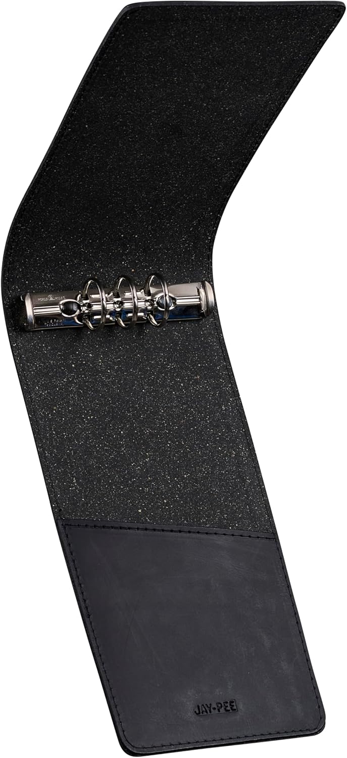 JAY-PEE NYPD Memo Book Note Pad Cover NYC Regulation Style Memo Binder with 3 Heavy Metal Rings. Includes 1 Large Size Note Pad 4" x 8 1/2" Made of Full Grain Black Leather