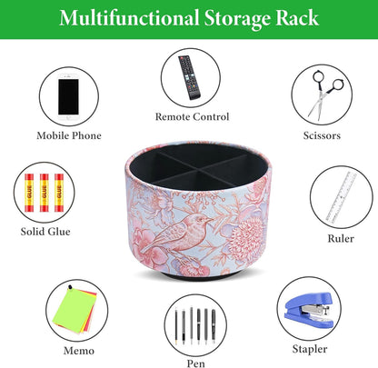 Round Leather Art Supply Organizer,Remote Control Holder,360 Degree Rotating,Multi-Functional Pencil Holder,4 Compartments Desktop Stationary Organizer(1-Fractal Flower) | Round - Colors B
