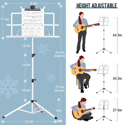 CAHAYA Portable Sheet Music Stand: Dual Use Desktop Book Holder Folding Lightweight Extra Stable Reinforced with Carrying Bag and Clip for Students Musicians Height Adjustable up to 54.3" CMS0204