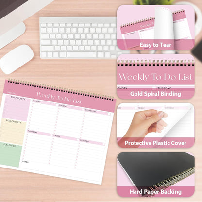 Weekly To Do List Notepad, Undated Planner with 52 Sheets (8.5''x11''), Desk Weekly Planner for Women & Man, Home School & Work
