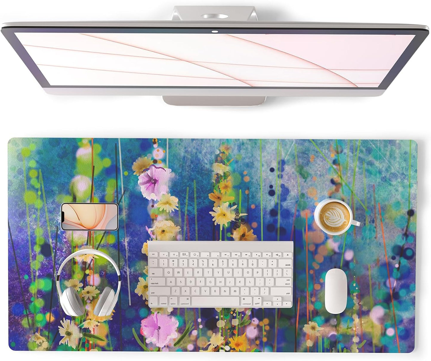 QIYI Large Mouse Pad, Cute Pink Desk Mat for Desktop, Women Girls PU Leather Desk Pad Waterproof Gaming Mousepad, Rose Gold Marble Computer Protector Writing Pad for School Office Home 31.5" x 15.7"