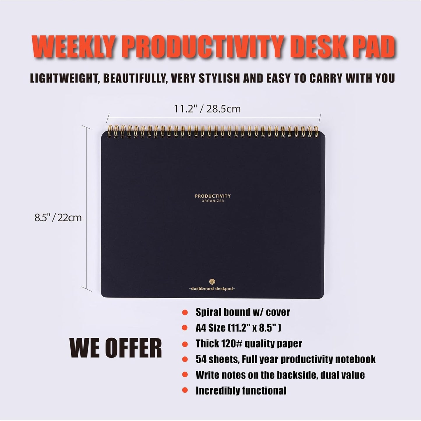 ZERONE CENTRE Productivity Weekly Planner - 54 Sheets Dashboard Spiral Deskpad Has 6 Focus Areas to List Tasks for Goals, Projects, Clients, Academic, or Shopping-Organize Your Daily Work Efficiently